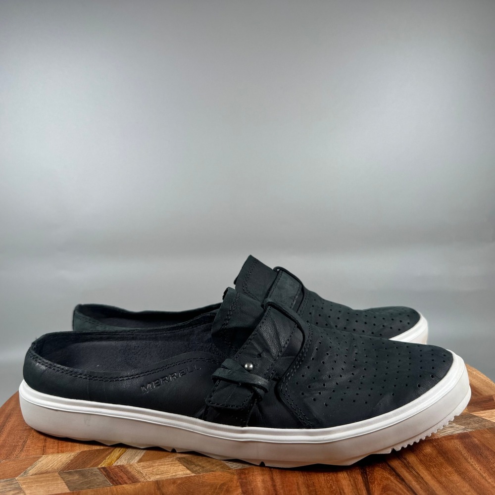 Merrell Womens Black Nubuck Leather Perforated Slip On Mules J94344 Size 10